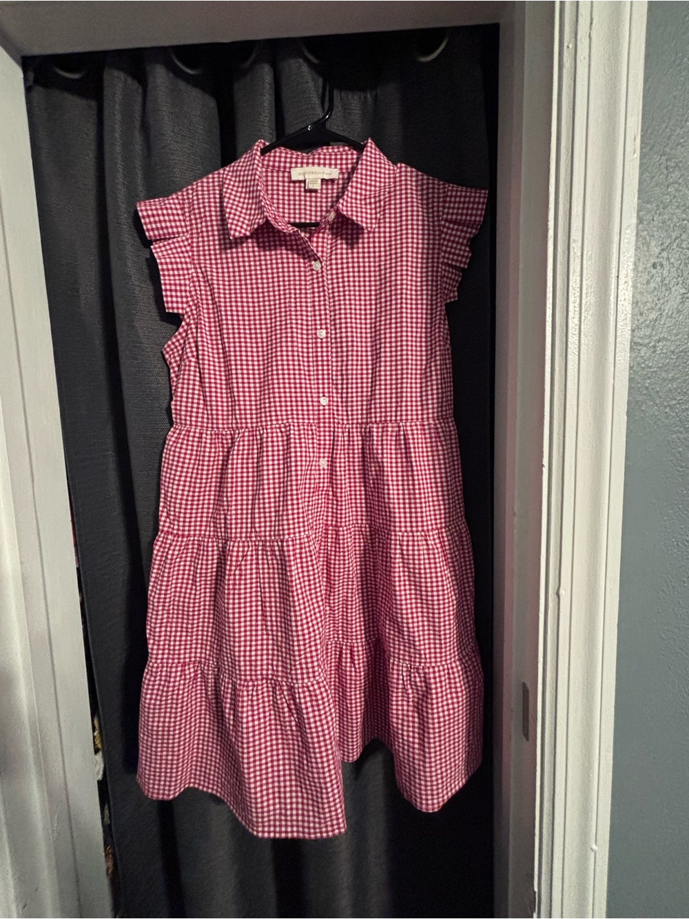 Monteau Red Gingham Tiered Button-Front Dress